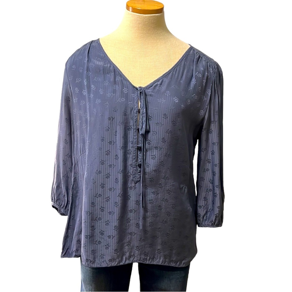Marc by Marc Jacobs Printed Floral Silk  Blouse, Dark Blue, Large